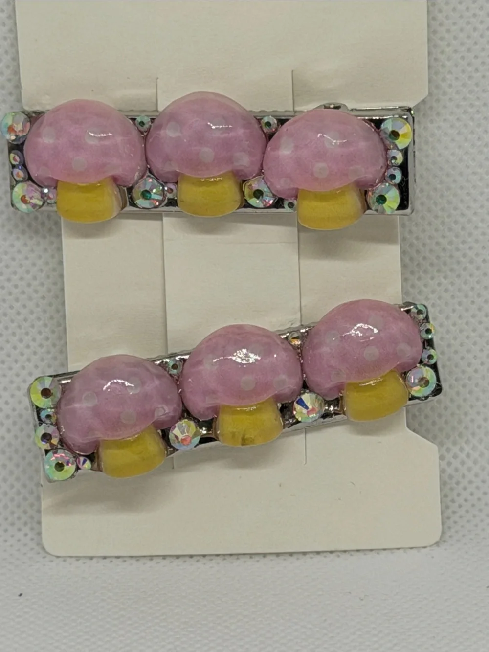 Girls Pink Mushroom Hair Clips with Yellow Accents - Set of 2